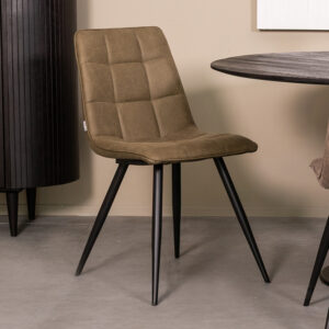 LABEL51 Eetkamerstoel Bistro - Moss - Kunstleder - Zwart Metalen Frame