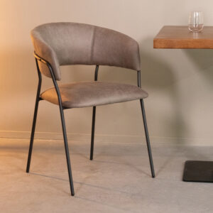 LABEL51 Eetkamerstoel Luuk - Taupe - Kunstleder - Zwart Metalen Frame