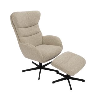 LABEL51 Fauteuil Malmo - Naturel - Royal Boucle - Incl. Hocker