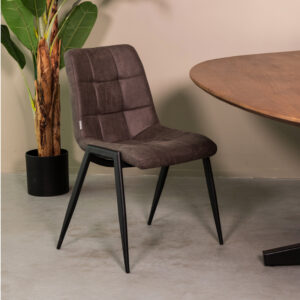 LABEL51 Eetkamerstoel Noor - Antraciet - Kunstleder - Zwart Metalen Frame