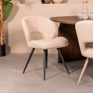 LABEL51 Eetkamerstoel Sakura - Naturel - Royal Boucle - Zwart Metalen Frame
