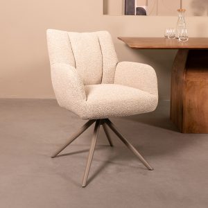 LABEL51 Eetkamerstoel Padua - Naturel - Royal Boucle - Taupe Metalen Frame