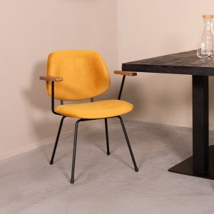 LABEL51 Eetkamerstoel Gastron - Oker - Fluweel - Zwart Metalen Frame