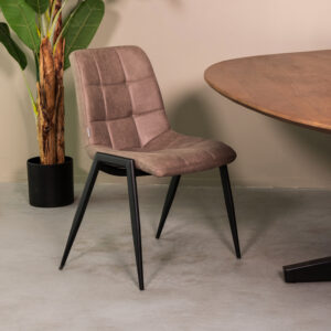 LABEL51 Eetkamerstoel Noor - Taupe - Kunstleder - Zwart Metalen Frame